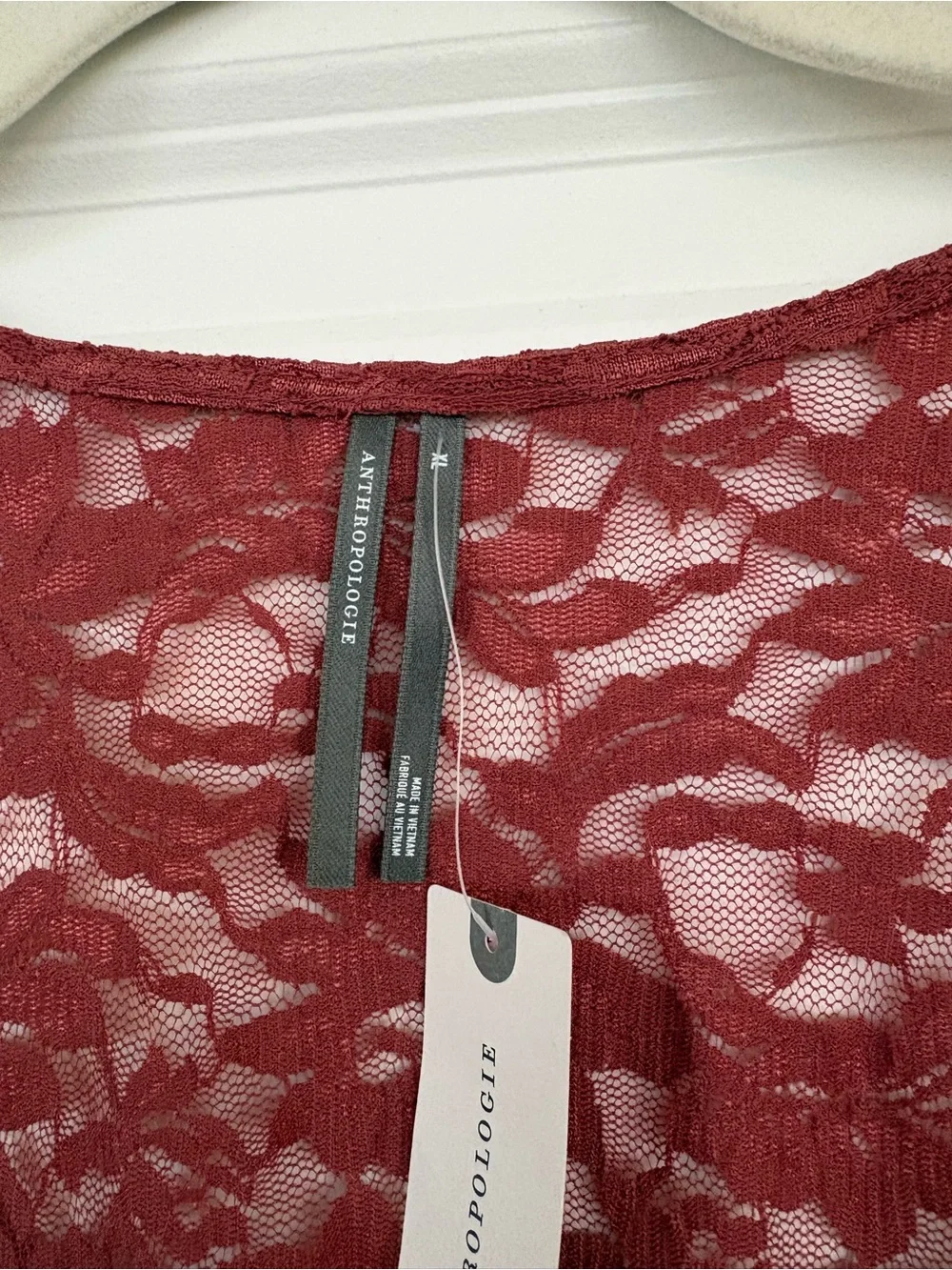 NWT Anthropologie Puff-Sleeve Sheer Lace Long Sleeve Top Size XL